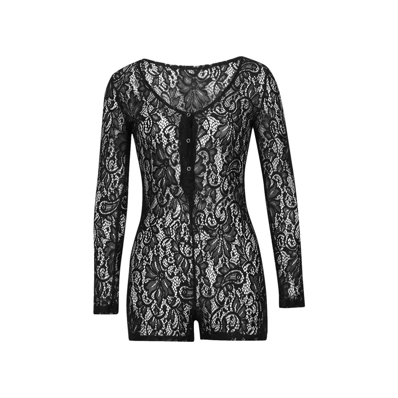 

Women Sexy adult Jumpsuit Romper Sleepwear Lace hollow Shorts Sleeve V Neck Bodycon Bodysuit pajamas Rompers Pants New