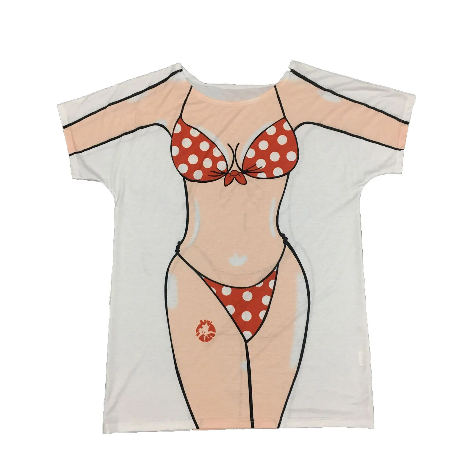 

Ladies Fashion Loose Dress Creative Cute Sexy Bikini Print Beach Homewear Women Skirt 2021 Summer Casual Female Mini Shirt Dress