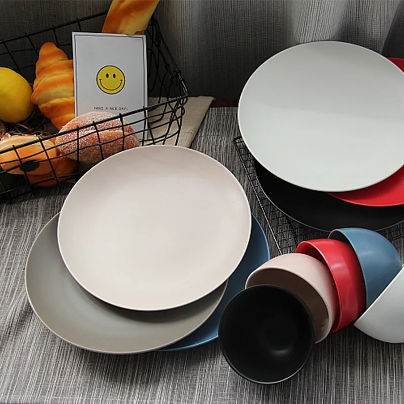 Круглая тарелка ceramica в стиле Северной Европы синий пепел черный и белый цвет