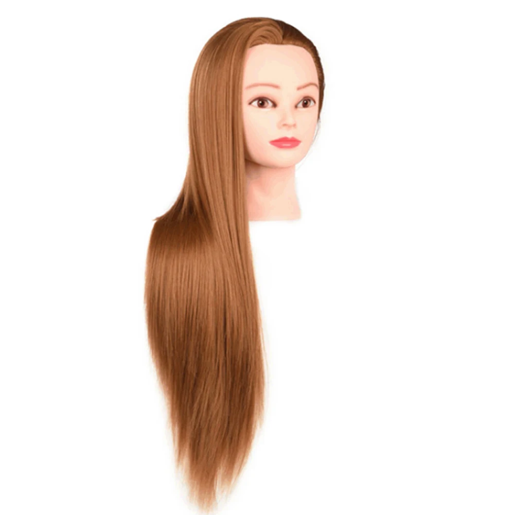 

Model Head Styling Training Synthetic Fiber Hairdressing Cosmetology Doll For Practing Styling Hair With Clamp Brownish Yellow