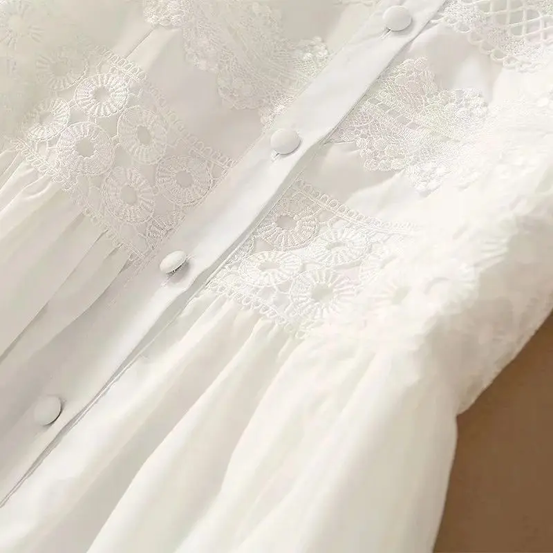 

AELESEEN Runway Fashion Lace Dress 2021 Women's White Black Summer Dress Flower Embroidery Hollow Out Midi Elegant Dress