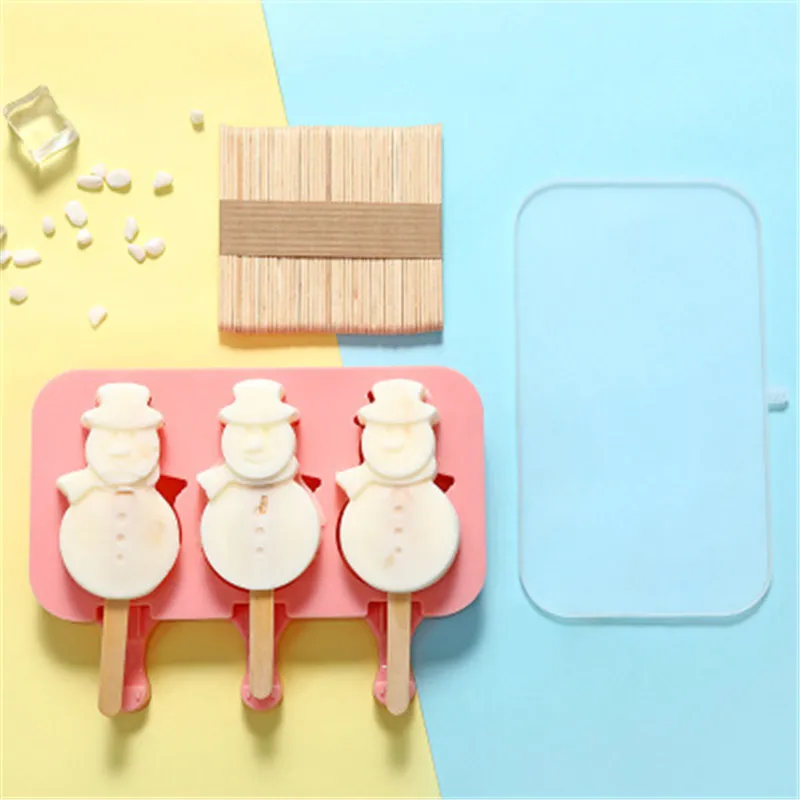 

3 Hole Silicone Ice Cream Mould Ice Cube Tray Popsicle Barrel Maker Mould DIY Dessert Ice Cream Mold with Popsicle Stick