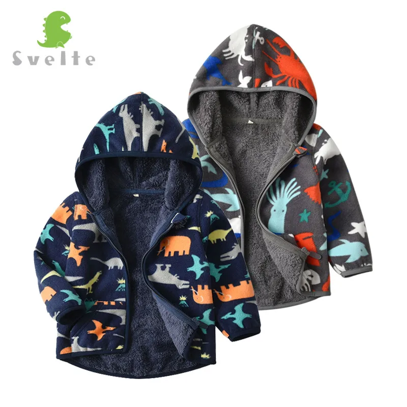 

SVELTE 2-8 Yrs Kid and Toddler Boy Lining Fur Fleece Hoodies Jackets Fluffy Sweatshirts Boy Clothes Printed Coats for Winter