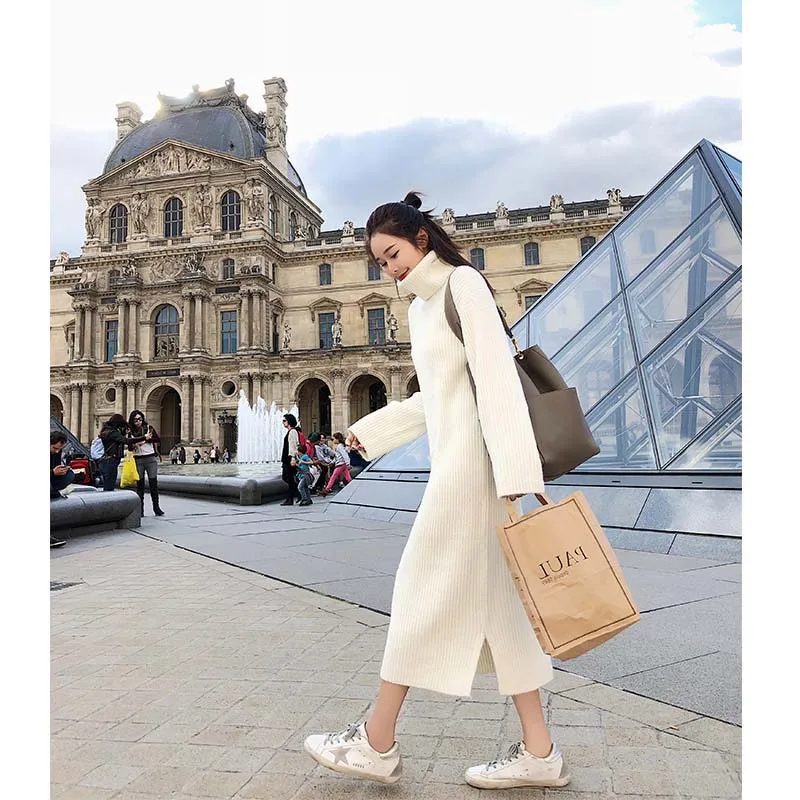 Женское платье свитер новинка 2019 модное свободное плотное газовое с высоким