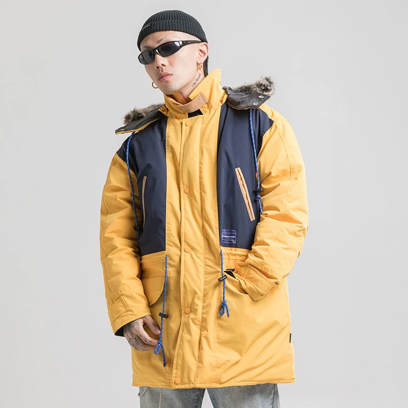 Зимняя длинная куртка с меховым капюшоном Мужская цветная парка на подкладке