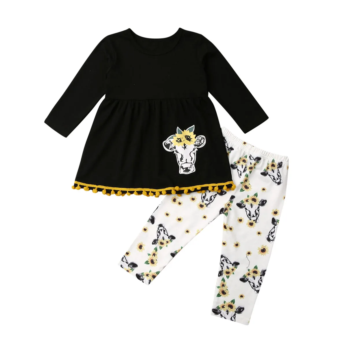 Осенняя детская одежда из хлопка с цветочным рисунком для маленьких девочек