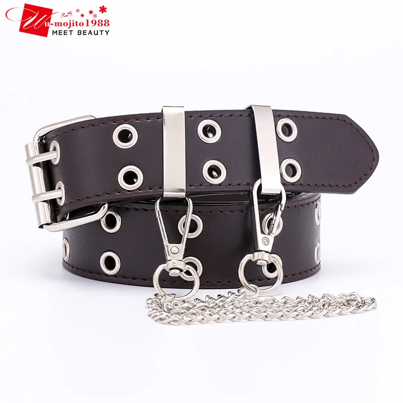 

Women Belt Punk Style Double Exhaust Eyes Ladies Belt Korean Fashion Chain Decorative Eyelet Belt for Women Goth Belt Chain