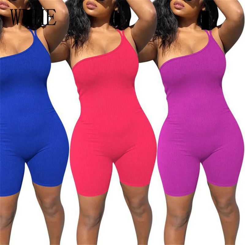 

YEYA Необычные Короткие Комбинезоны на одно плечо с открытой спиной женское летнее боди в рубчик детский спортивный комбинезон наряды