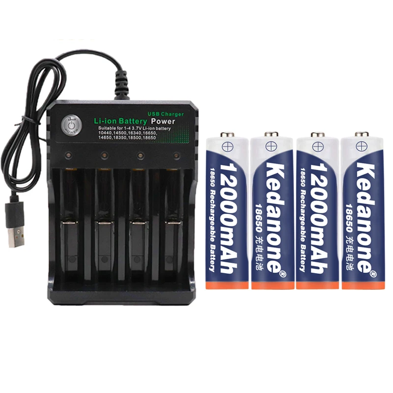 18650 Battery Rechargeable 3.7V 12000mAh Capacity Li-ion For Flashlight Torch Battery+Charger | Электроника
