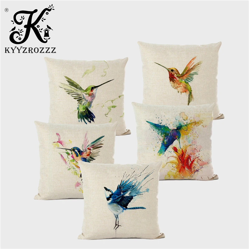 

45x45cm Cushion Cover Hummingbird Ink Painting Pattern Pillow Case Home Sofa Decoration Hot Sale Chair Furnishing Pillow 45x45CM