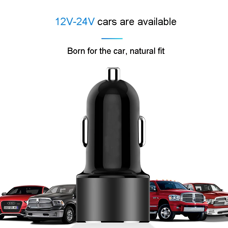 Автомобильное зарядное устройство A с двумя usb-портами для мобильного телефона, светодиодный дисплей, автомобильное зарядное устройство, зарядное устройство для прикуривателя