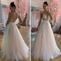 moonlightshadow luxury wedding dresses a line v neck backless sleeveless appliques sexy 3d flowers bridal gown vestito da sposa