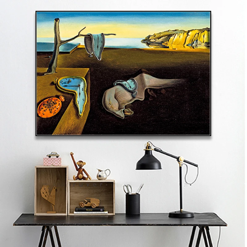 Современные часы с эффектом памяти Сальвадор Дали Картина на холсте плакат