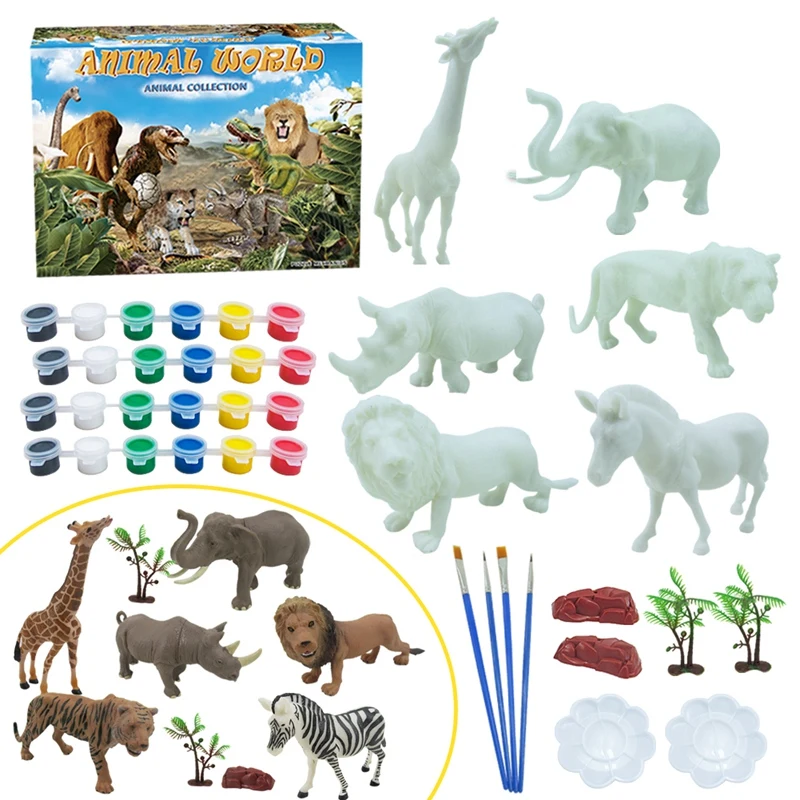 

40PCS DIY Painted Wild Animal White Blank Model Hand Painting Graffiti Animal Set Children's Educational Toys