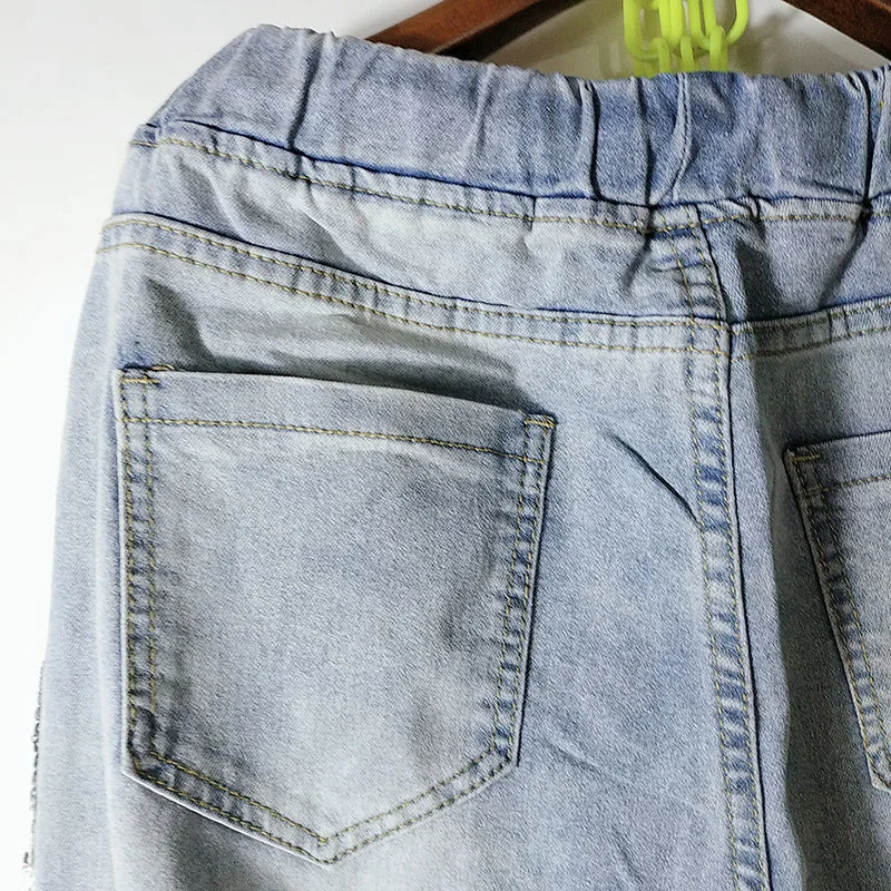 YingYuanFang новые модные весенние, Осенние 5XL женские жира мм мода slim с эластичной талией блестками джинсы Nine брюки