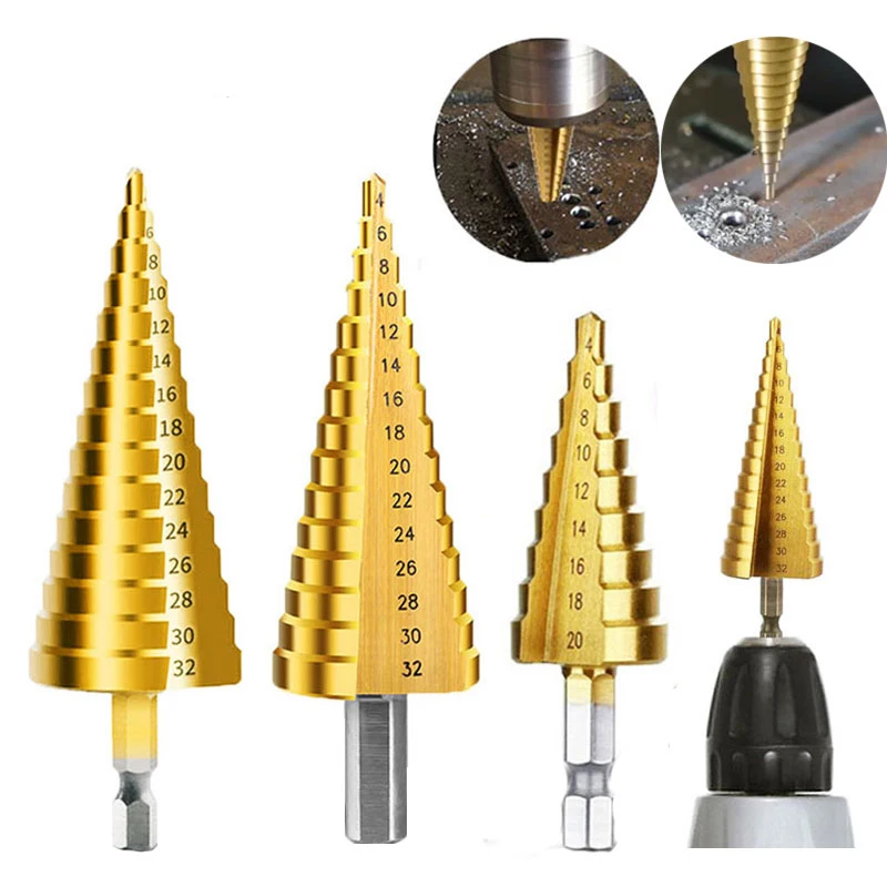 Стальное ступенчатое сверло для дрели Конусное с титановым покрытием работы по