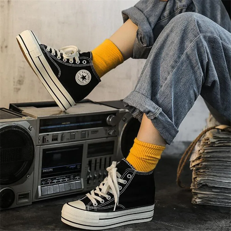 

Hidden Heels 6CM Womens Sneakers Canvas Shoes Women 2020 Zapatillas De Mujer Fashion New Shoes Woman High Top Sneakers Women