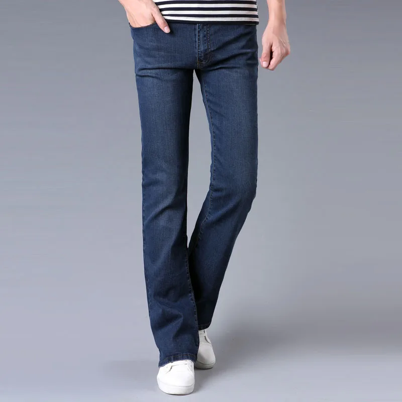 Men Black Blue Boot Cut Flared Jeans Men Korean Style Slim Bootcut Jeans Hommes Mens Skinny Flare Jeans Trouser Cotton