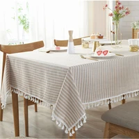 fuzzy bull tassel table cloth cotton linen wrinkle free anti fading tablecloths washable table cover for kitchen dinning party