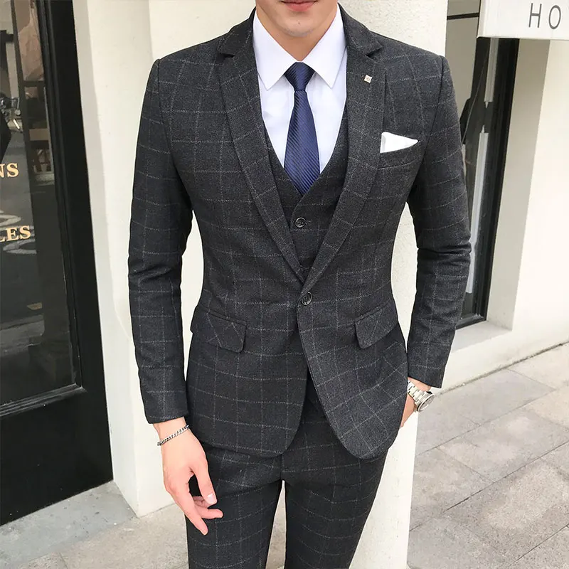 

men Pure Color Suit Slim Design Men Suit Jacket and Pant with Vest Asian Size XL XXL 4XL 5XL High Quality Men Wedding Suits