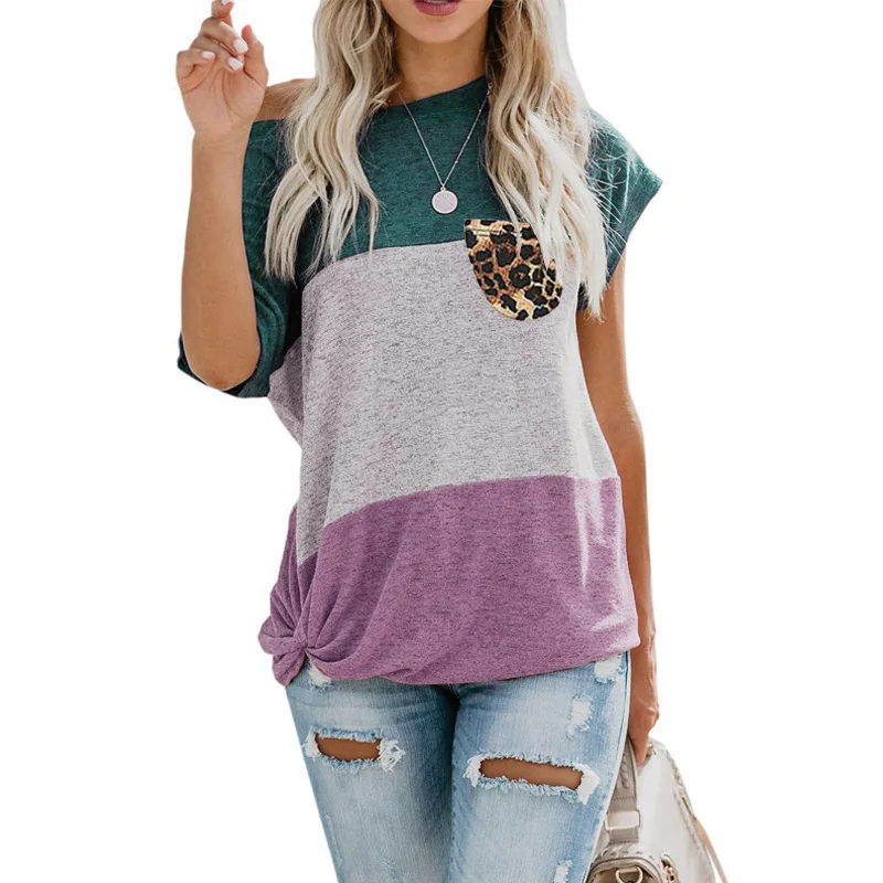 

2021 Summer Tops Aesthetic Clothes Women Plus Size Vintage Leopard Print Top Patchwork Graphic Tee Women Clothing