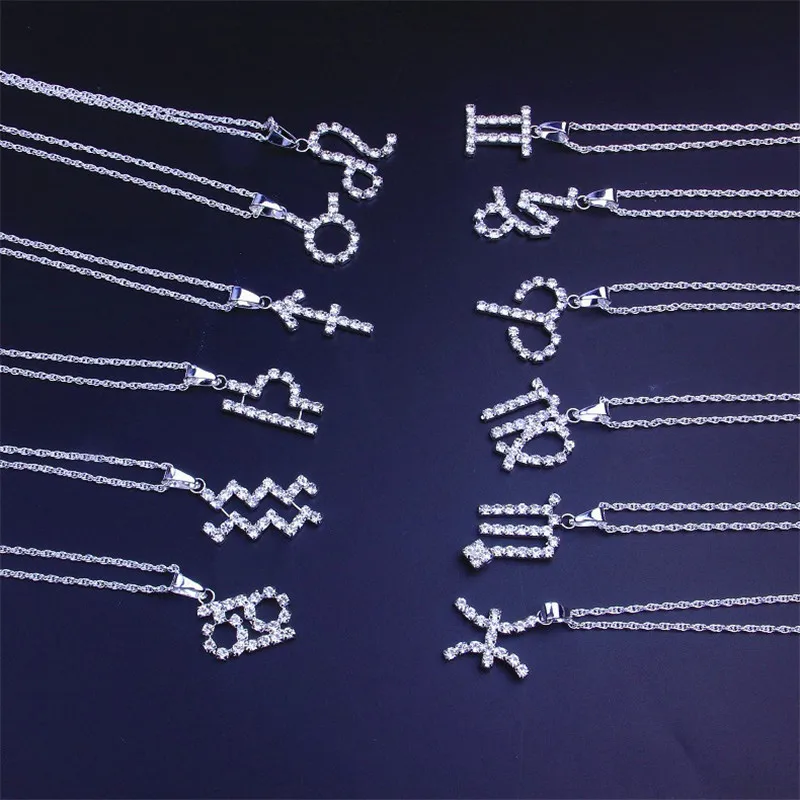

12pcs/set Zodiac Sign Necklace CZ 12 Constellation Choker Gold Filled Chain Cubic Zircon Pendant Necklace Women Men BFF Jewelry