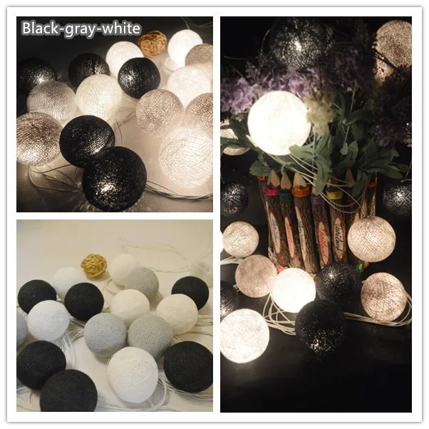 black-gray-white Бирюзовый+ мятный+ небесно-голубой+ светильник серый микс хлопковый шар струнный светильник s спальня Сказочный детский ночной Светильник Гирлянда праздник - Испускаемый цвет: black-gray-white
