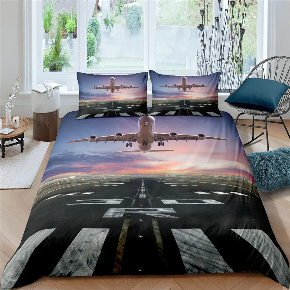 

Plane Bedding Set Modern Soft Lightweight Polyester 2/3Pcs Duvet Cover With Pillowcase Full Single Double Size