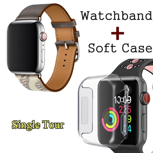 Herm логотип на застежке Свифт кожаный двойной один тур часы ремешок для Apple Watch серии 5 4 3 44 мм 40 мм браслет для iWatch - Цвет ремешка: Etain Beton