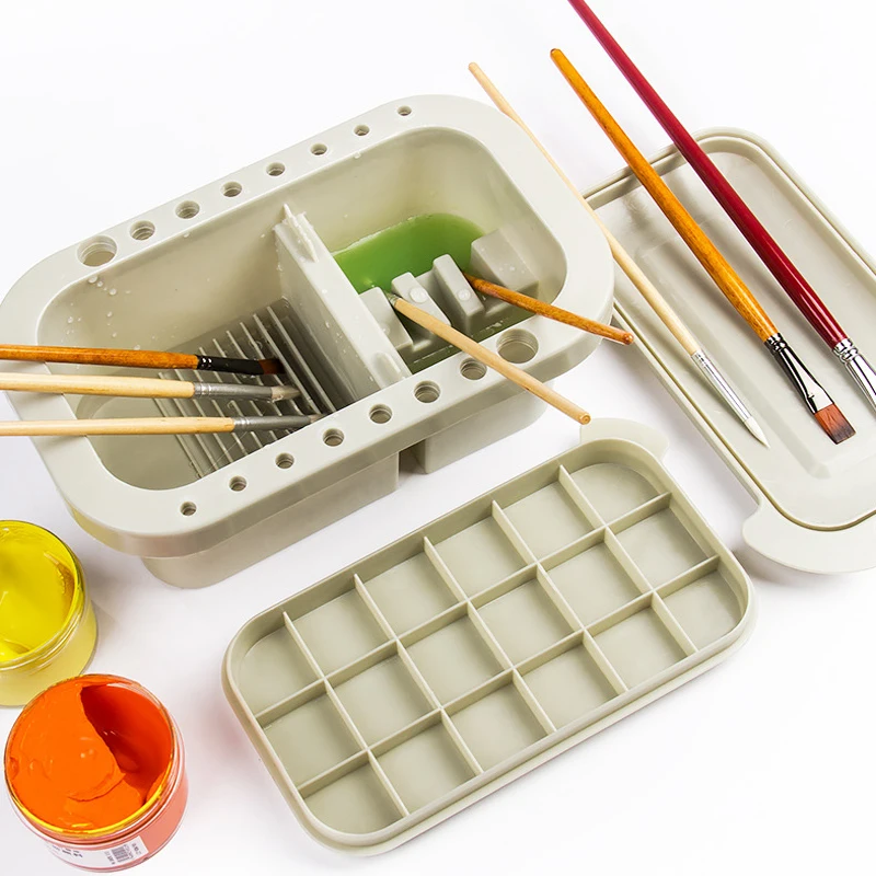 

Multifunction Paint Brush Basin With Brush Holder And Palette Artist Brush Washer Cleaning Washing Basin Waterbucket For Drawing