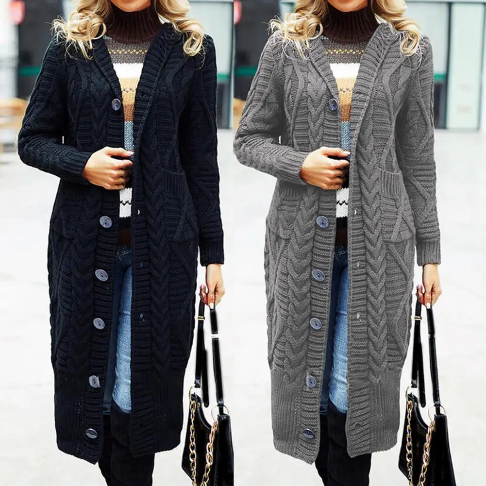 

Прямая поставка, женский свитер, тканая твистая текстура, сохраняющее тепло, однотонное Стильное женское вязаное пальто на зиму