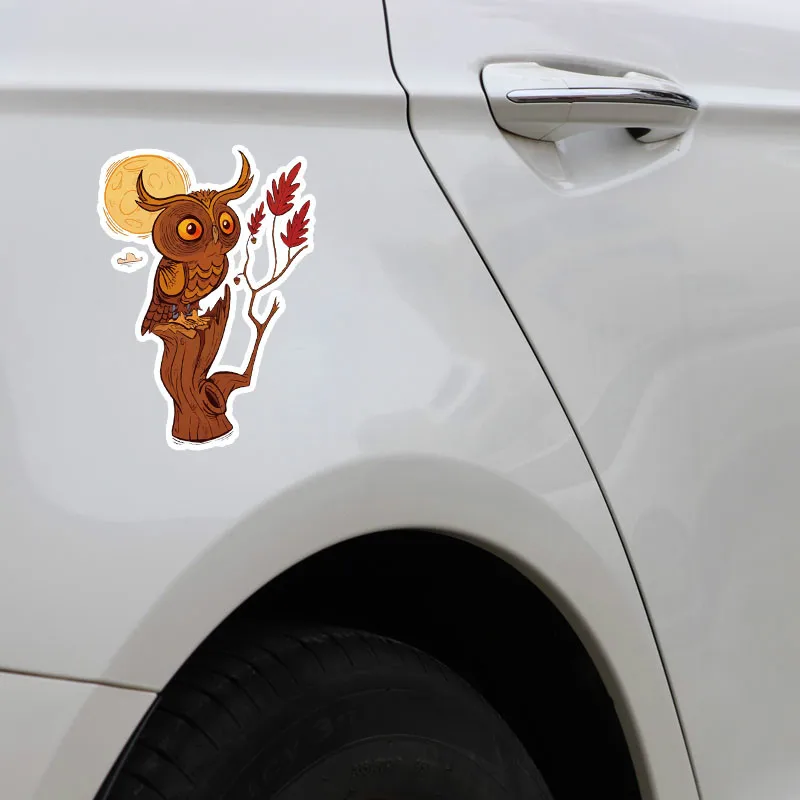 Наклейка Сова стоящая на пне под луной для Авто/бампер/окно/наклейка стену