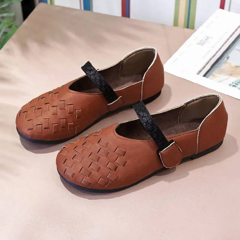 

Women's Loafers Autumn flat Shoes Round head Shallow mouth single shoes Zapatos De Mujer Casual weaving Grandma shoes