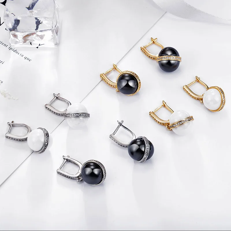 Роскошные керамические серьги в форме шара черные белые золотистые серебристые