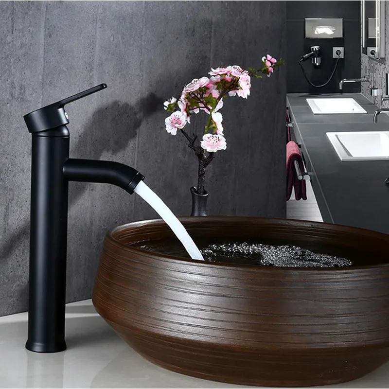 Black Color Stainless Steel Bathroom Basin Faucet Single Handle Cold And Hot Water Mixer | Обустройство дома