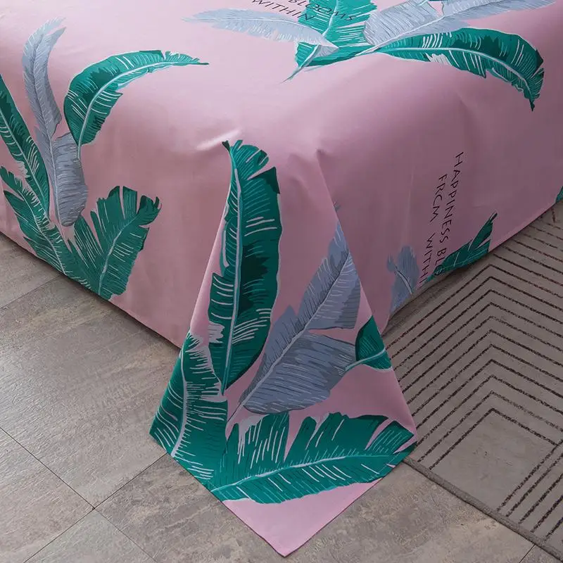 

Leaves plant Flat Sheet pink Bed sheet pillow cases comfortable twin full queen king Good quality Elegant style Home textile