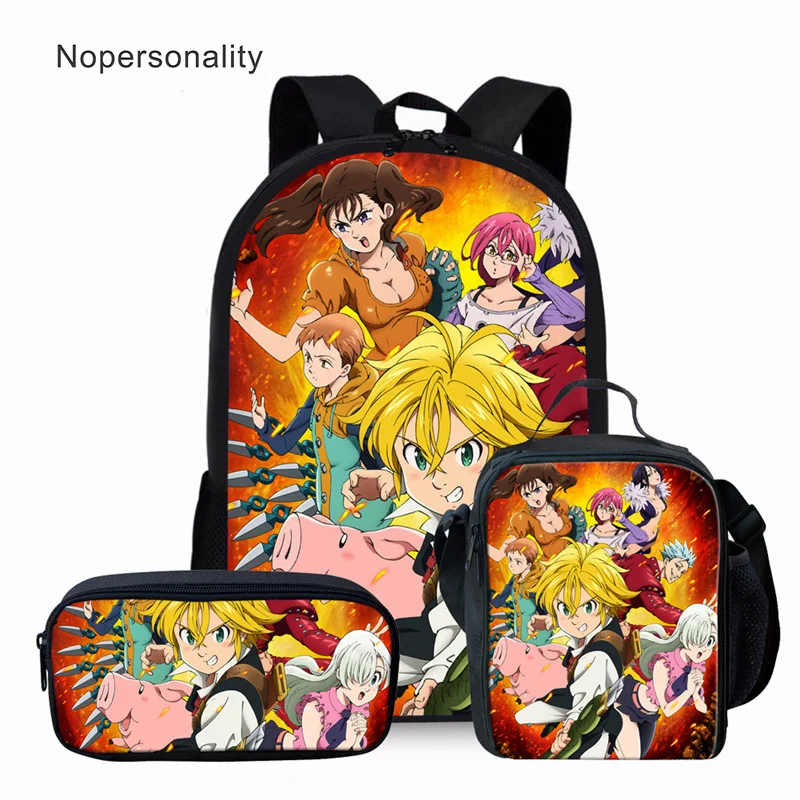 

Nopersonality Teenager Girls School Bookbag Anime Seven Deadly Student Bagpack Print 3Pcs Kids Children Backpacks Women Mochilas