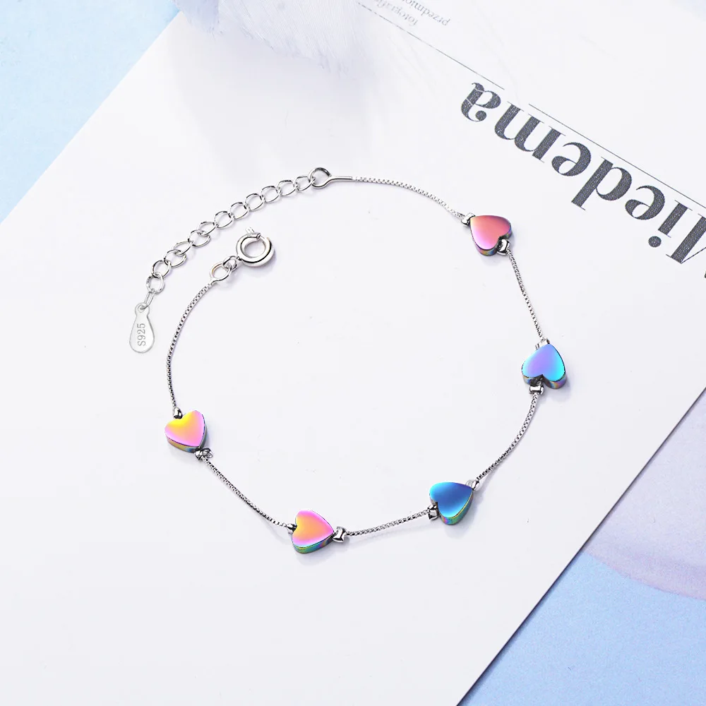 Luxury Silver color Bracelets Coloful Love Heart Zircon &amp Bangles For Women pulseira feminina Gift Jewelry | Украшения и