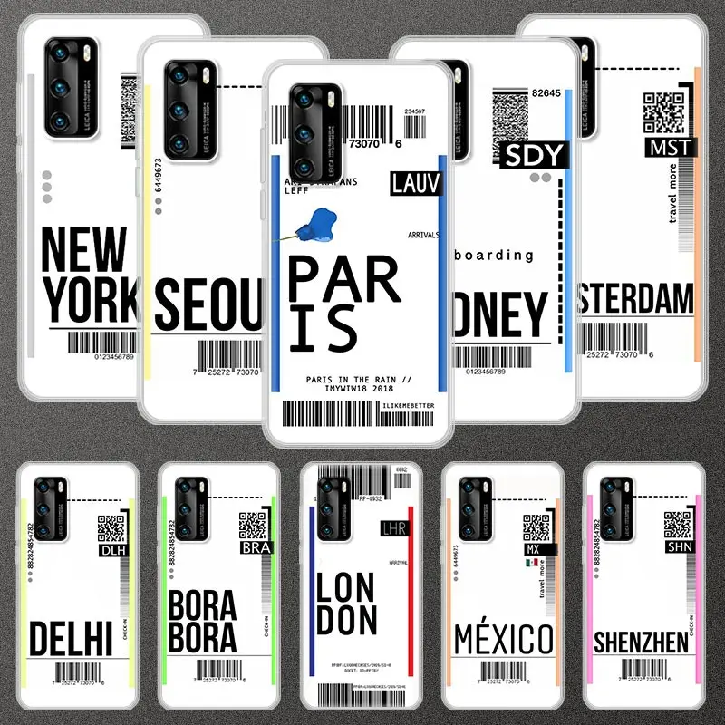 

Fly Ticket AIR Tickets Travel Case for Huawei P30 P40 Lite P20 Pro P Smart S Z Plus 2019 Mate 20 Clear Soft Mobile Phone Cover