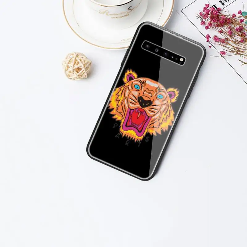 

0 Luxury Tiger Head Brand-compatible Phone Case Tempered Glass For Samsung S6 7 8 9 10 20 Plus Ultra Note8 9 10 10pro