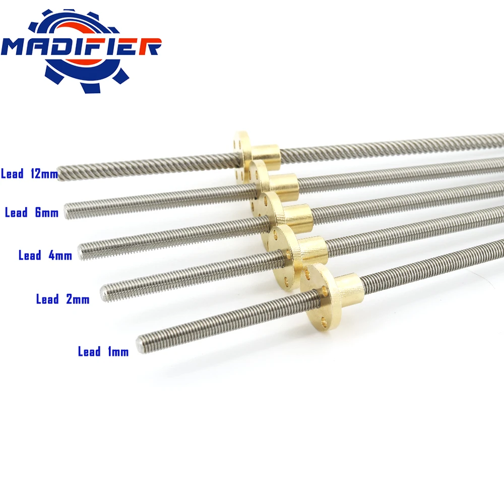 

304 stainless steel T6 screw length 300mm lead 1mm 2mm 4mm 6mm 12mm trapezoidal spindle 1pcs With brass nut