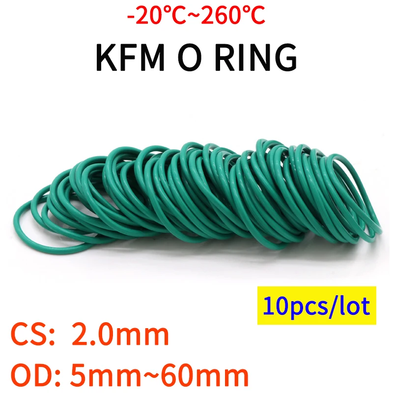 

10pcs CS 2mm OD 10~60mm Green FKM Fluorine Rubber O Ring Sealing Gasket Insulation Oil High Temperature Resistance Green