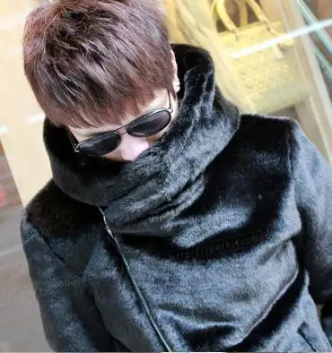 2019 Parka Furry Winter Men's Faux Mink Fur Outwear Jaqueta Masculina Thicking Black Hooded Imitation Coat Cheap D46 | Мужская