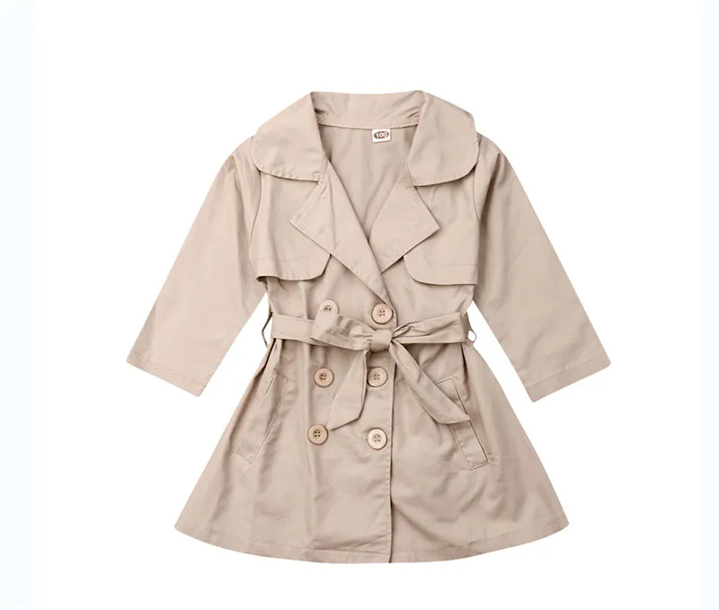 Khaki Модный длинный плащ для маленьких девочек, осенняя верхняя одежда, ветровка, пальто - Цвет: Khaki
