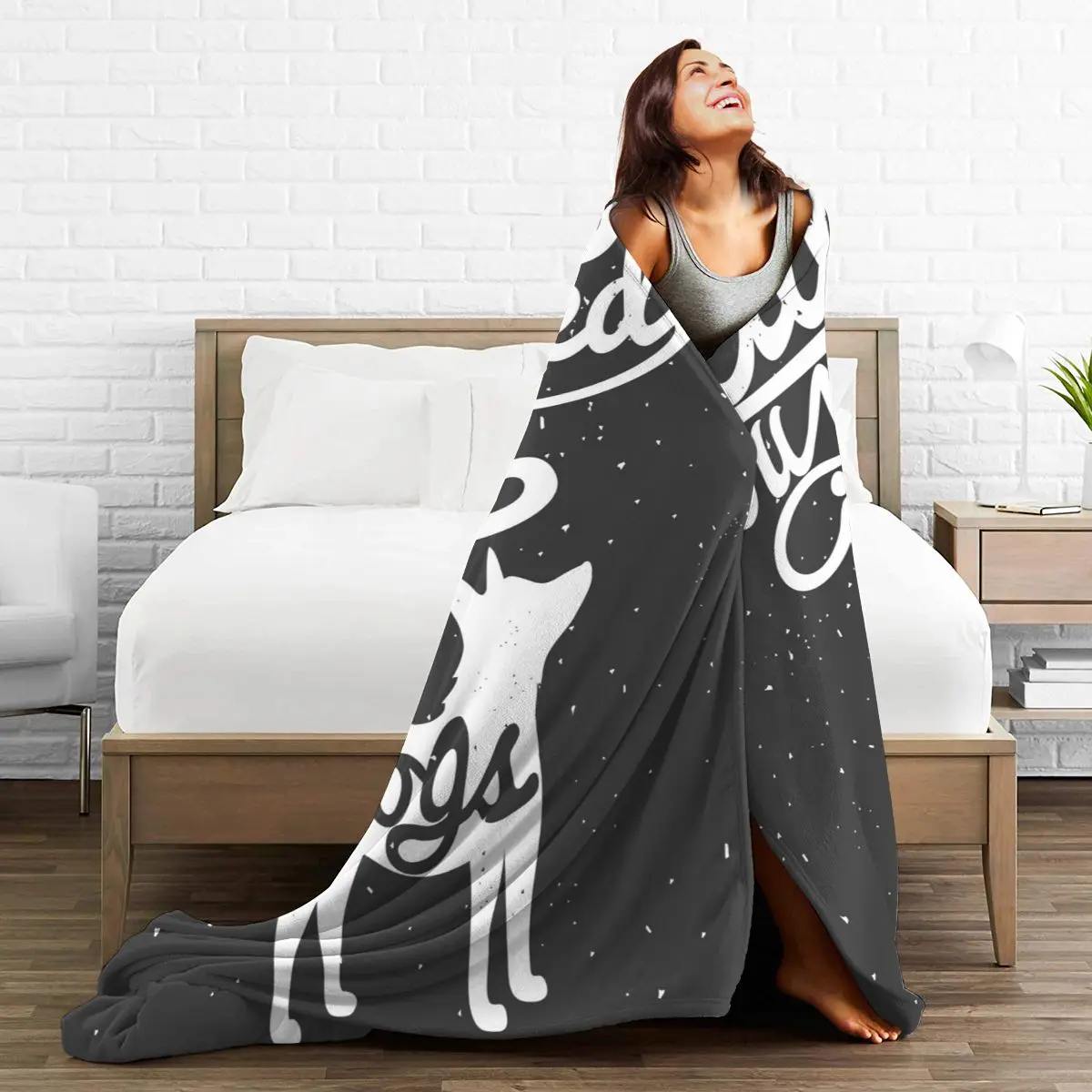 

Flannel Blanket Dog's Silhouette And Quote Light Thin Mechanical Wash Warm Soft Blankets Throw on Sofa Bed Travel Patchwork