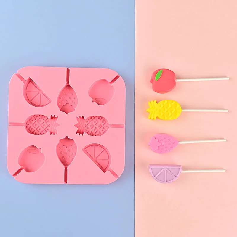 

8-Piece Fruit Homemade Soft Candy Chocolate Baby Food Supplement Cheese Sticks Fondant DIY Lollipop Silicone Mold