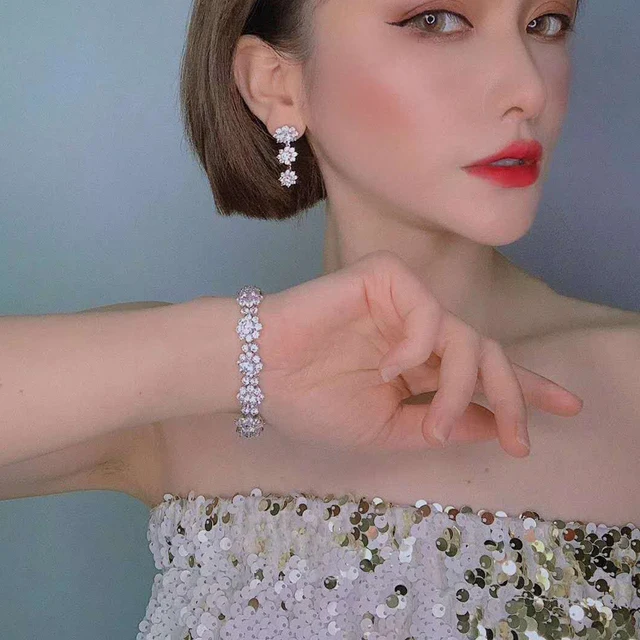 Diamond Flowers Bracelet For Women - Wedding Fine Jewelry 6