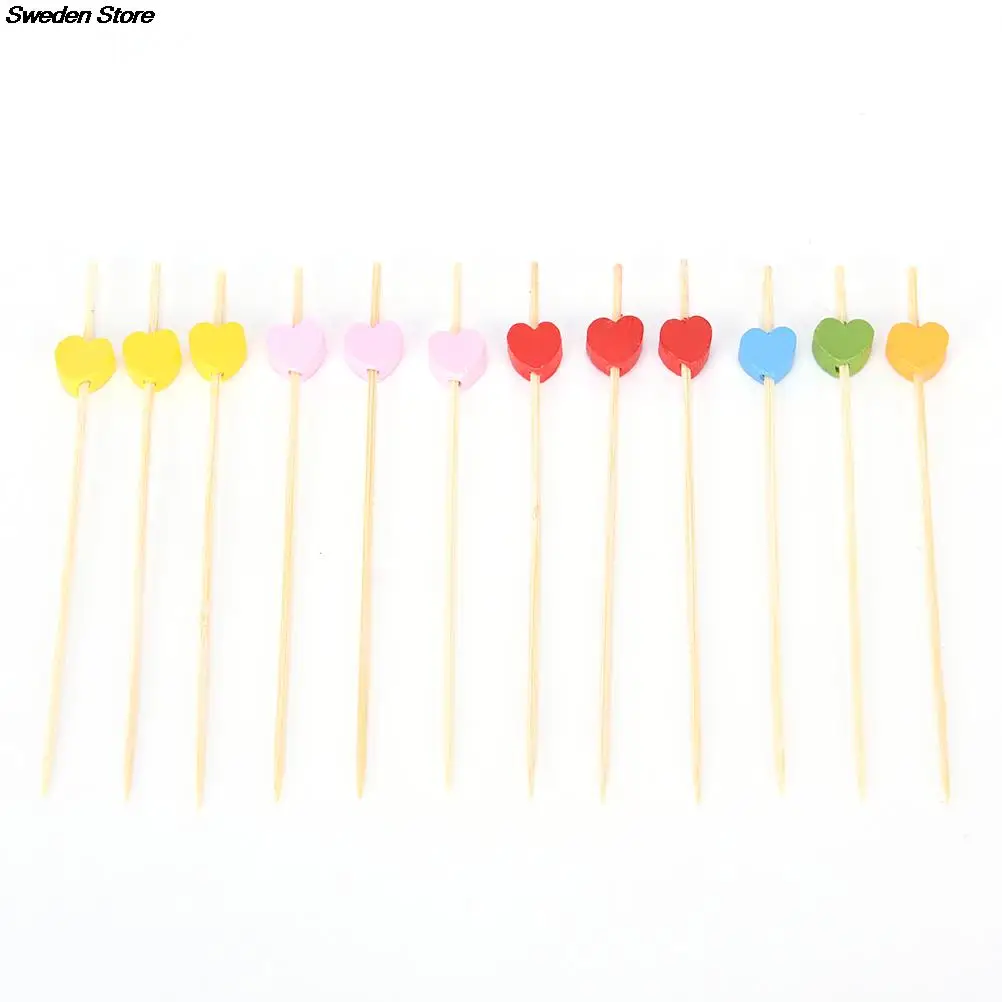 100pcs Heart Bamboo Food Picks Buffet Cupcake Fruit Fork Party Cake Dessert Salad Vegetable Sticks Cocktail Toothpick Skewer | Дом и сад