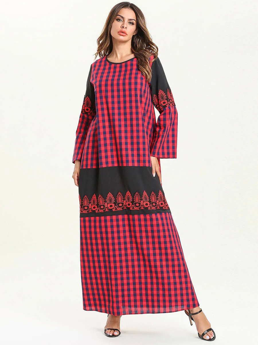Abaya турецкое платье модное простое красное клетчатое кружевное осеннее и кафтан