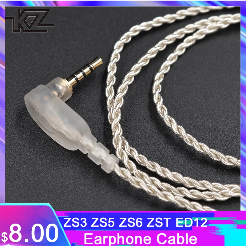 Плотным верхним ворсом KZ ZS3 ZS5 ZS6 ZST ED12 СЖД наушники кабель 2,5 мм с серебряным покрытием балансировочный кабель 0,75 мм 2 Pin кабель для наушники KZ серии